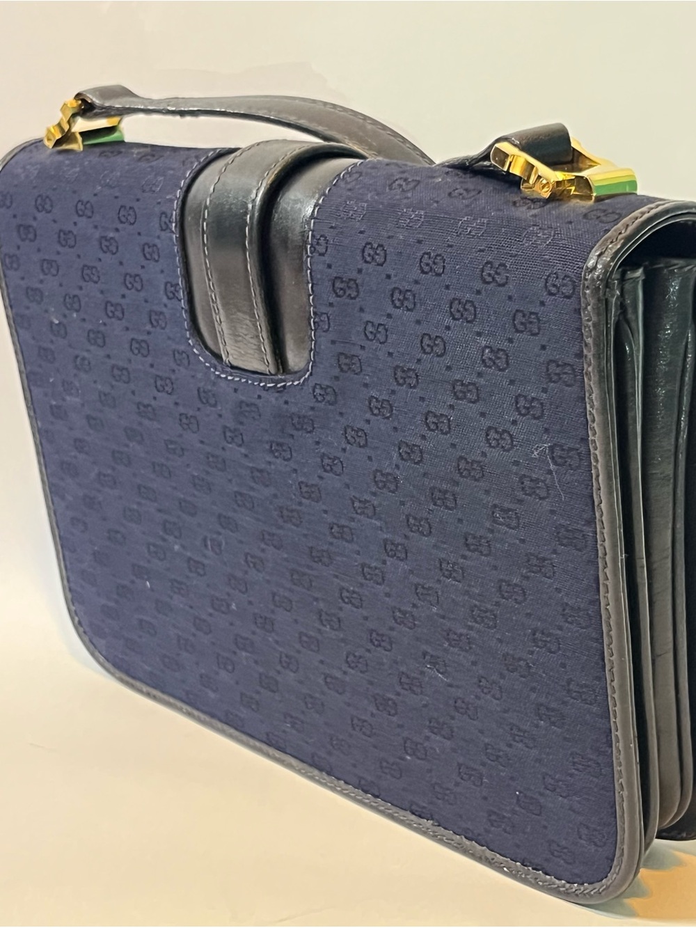GUCCI Vintage GG Jacquard Canvas Navy Crossbody Shoulder Bag Italy 1970s 1980s - Picture 5 of 16